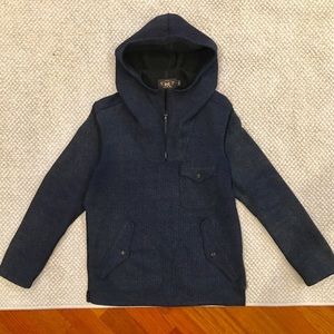 RRL fleece lined pullover hoodie - side zipper XS